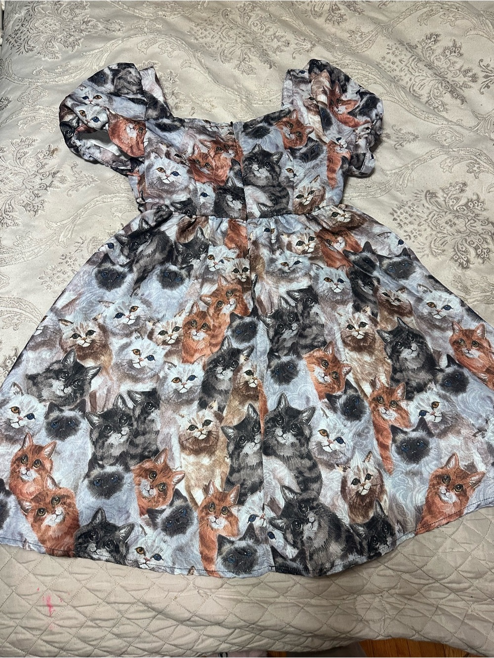 SHEIN MOD Cat Face Print Short Puff Sleeve Dress - Picture 4 of 4